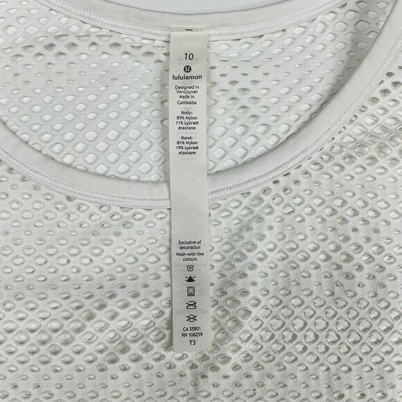 Lululemon Sweat Your Heart Out Short Sleeve Top sz 10 White Mesh Workout Yoga - Picture 8 of 9